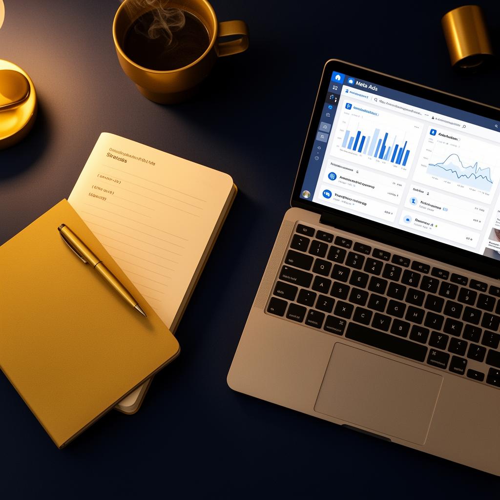 Workspace estratégico com Meta Ads e planejamento