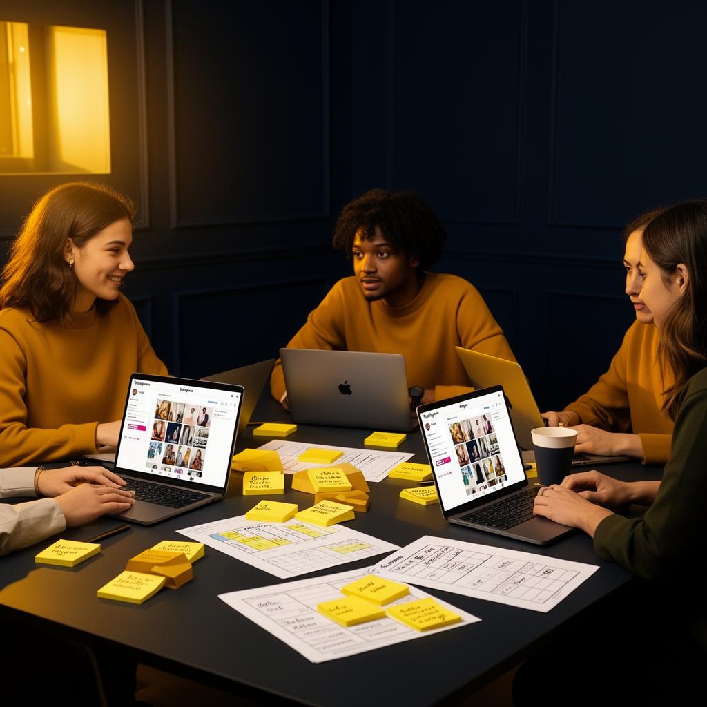 Equipe planejando estratégia de conteúdo para Instagram